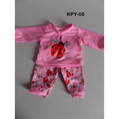 Pyjama rose met herebeestjes voor pop 36 cm